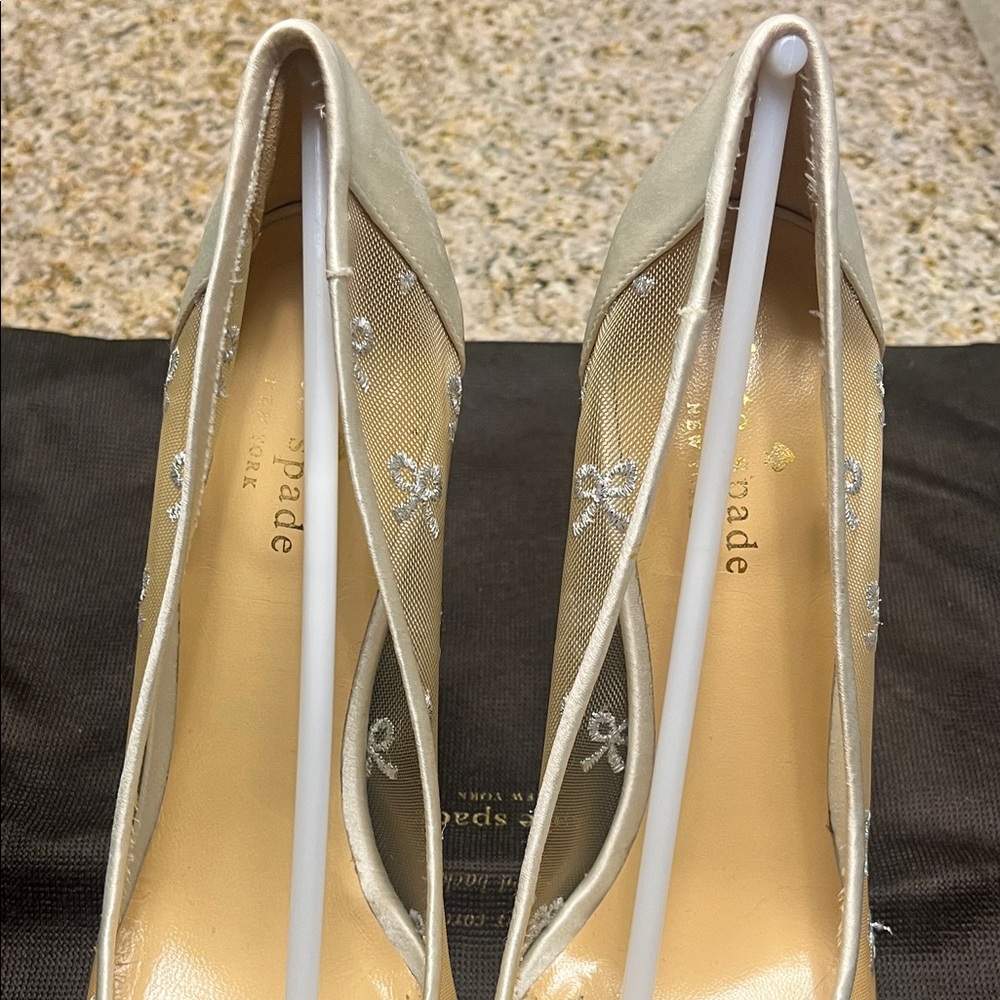kate spade Metallic Cream and Silver Pointed Bow Pumps - Picture 9 of 9